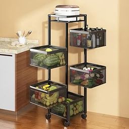 Privesh Metal Kitchen Trolley Kitchen Organizer Items&Kitchen Accessories Items For Kitchen Rack Square Design For Fruits&Vegetable Onion Storage Kitchen Trolley With Wheels (Black) (5 Layer)-13