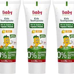 BabyOrgano® Herbal Toothpaste for kids l 100% Ayurvedic l Non Gel Formula l goodness of Babool and Mulethi l Mango Flavour l Fluoride & SLS Free l FDCA Approved - 50gm (Pack of 3)-image-18