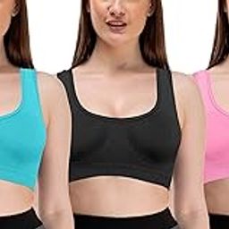 Women's Nylon Soft Cotton Non Padded Non Wired Daily Workout Stretchable Sports Bra (Free Size, 28B to 34B) (Combo Pack of 3)-image-125