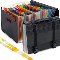 NISUN 24 Pockets Expanding File Folder, A4/Letter Size Document Organizer With Handle & Buckle Closure, Accordion File For Paper Bill Receipt Documents For School Office Home (33 * 24Cm),Black-image-1