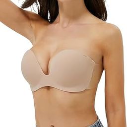 Sticky Strapless Backless Push Up Bras for Women Self Adhesive Underwired Padded Reusable Stick on Bra. Beige-image-26