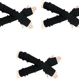 Arm Warmers for Women Long Fingerless Gloves Winter Knitted Y2K Arm Sleeves for Teen Girls Fashion Half Finger Hand Wrist Warmer Daily Party Hip Hop Black 3PCS-71