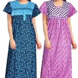 Permium Combo Cotton Long Half Sleeve Printed Nighty for Women-Black-Purple-image-119
