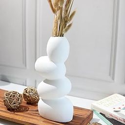 TIED RIBBONS Decorative Cobblestone Ceramic Flower Vase for Home Decoration Living Room Flowers Plants Centerpiece Office Table Décor Showpiece Decoration Items (White, 21.4 cm x 8.8 cm)-image-9