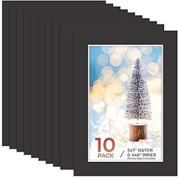 Frametory, 5x7 Photo Mat with White Core Bevel Edge 3.5x5.5 Openings, Acid Free Framing Matte for 4x6 Pictures, 4-ply Thick Black Paper Mats Pack of 10-image-44
