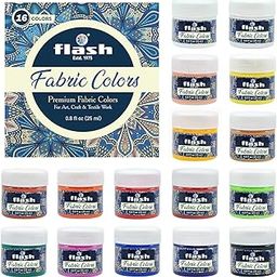 Flash Fabric Color Paint | 25 ml, 7 fl oz Each | High Pigment Strength | Non Fading | Indoor/Outdoor | Non Toxic | Multi-Surface Paint | Made in India (Set of 16-Multicolor)-106