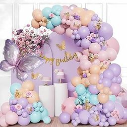 Special You 76Pcs Birthday Party Decorations with Pastel Pink, Peach, Blue & Purple Balloons for Decor, Wall Stickers, Butterfly Decoration Items, Butterfly Foil Balloon-image-17