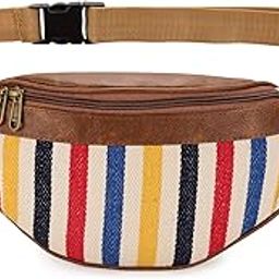 Fanny Pack|Multicolour Striped Canvas Waist Bag| PU Leather Adjustable Money Belt| Waist Bag for Men and Women | Unisex Money Belt (STRP_P) (11706_Multi_Stripe)-picture-8