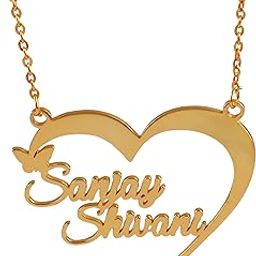 Personalized Heart Shape Couple Name pendant Gold plated Name pendant Customized Jewelry Gifts for Women Wife with Chain Set of 1-image-95