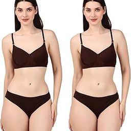Self Design Full Coverage Women's Nylon Brown (Zoya-40B) Padded Bra Panty Set (Pack of 2)-image-91