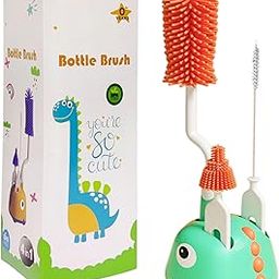 FunBlast Silicone Baby Bottle Cleaning Brush Set with Stand – 4-Piece Bottle, Nipple & Straw Cleaner with Soft Bristles, 360° Rotating Handle – Baby Feeding Accessories (Green)-5