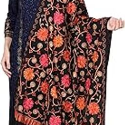 Women's Kashmiri Aari Embroided Floral Cashmilon Stoles, Shawls, Wraps (Black), 70cm x 200cm-image-75