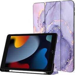Robustrion Cover for iPad 9th Generation Cover/iPad 8th Generation/iPad 7th Gen Cover Case 10.2 inch with Pencil Holder [Auto Sleep Wake Support] - Marble Lilac-image-16