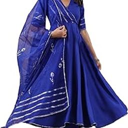 Women's Rayon Blend Anarkali Solid Kurta with Pant & Dupatta-picture-25