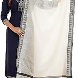 Women's Off White & Black Temple Border Woven Design Cotton Dupatta, Pack of 1, MFD0192-image-29