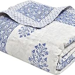 BLOCKS OF INDIA Hand Block Printed Cotton King Size Quilt/Rajai (90 inch X 108 inch) (Blue BUTA)| TC - 300-21