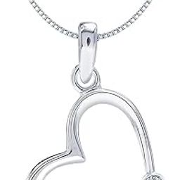 925 Silver CZ Heart Pendant Necklace | BIS Hallmarked 92.5 Sterling Silver & Diamond like Brilliance Sparkling Zirconia Open Heart Pendant | Lovely Gift For Women & Girls-image-16