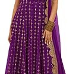 purple gown adorned with gold foil print and intricate border work with dupatta set-image-34