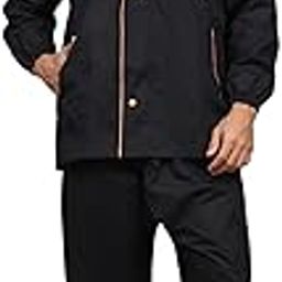 Black Rain Coat for Men Waterproof Raincoat with Pants Polyester Double Layer Rain Coat For Men Bike Rain Suit Rain Jacket Suit Inner Mobile Pocket with Storage Bag (Rainy 173)-42