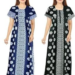 Women's Cotton Printed Nighty Night Gown Maxi Free Size (Pack of 2)-image-86