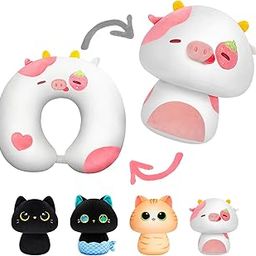 Mewaii Children's Travel Pillow, Cute Strawberry Cow Plush Toy, Cartoon Neck Pillow for Children Adults, Reversible Plush Squishy 2-in-1 Plush Toy for Plane, Car, Train (13 Inches)-image-57