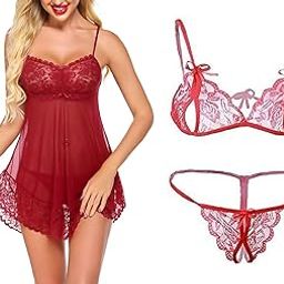 Lace Babydoll Lingerie Sexy Mini Chemise Mesh Wedding Nightie Bridal Nightdress with Bikini-image-98