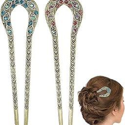 2Pieces French Hair Pins Vintage Hair Forks Metal U Shaped Stick with Rhinestone Crystal Hair Accessories for Women and girl-image-49