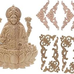 TRENDYNEST Wood Carved Applique Onlay for Furniture | Decorative Wooden Door Trim Panels | Ornamental Wall Decor & Cabinet Decals | 4 Piece Set 18x7CM-image-12