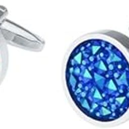 CALANDIS™ 2xGlitter Crystal Blue Sky Star Circular Round Cufflinks Elegant Mens Jewelry | Cufflinks | Mens Jewelry-image-75