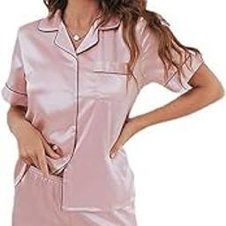 VC FASHION HUB PINK Women's Satin Plain/Solid Relaxed Night Suit Set of Top & Shorts (12-NW-HALF-PINK-P)-image-78