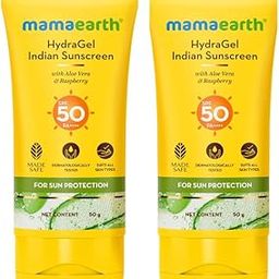 Mamaearth Hydragel Indian Sunscreen With Aloe Vera And Raspberry For Sun Protection | SPF 50 & PA++++ Protection | Shields From UVA & UVB Rays | Tan Protection All Skin | Non-Sticky&Light | 50 G X 2-5