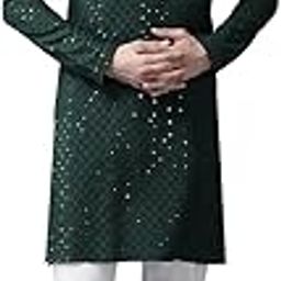 Men Mandarin Collar Black Floral Embroidered Sequined Rayon Full Sleeve Kurta With pyjama-picture-14