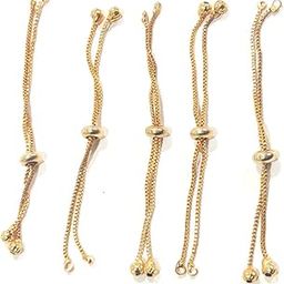 Excellentinteriors 5 Pieces of Adjustable Metal Bracelet Chain with Metal Bead End - Gold-13