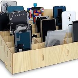 Bellveen New 24 Slot Grid Wooden Storage Box Mobile Cell Phone Repair Management Organizer Rack Display Creative Shop Office Meeting Finishing-image-17