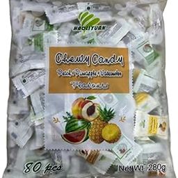 DECADENT FOODS Haoliyuan Thai Chewy Soft Candy,Peach,Pineapple,Watermelon Flavours,80 Pieces,280 Gram-image-65