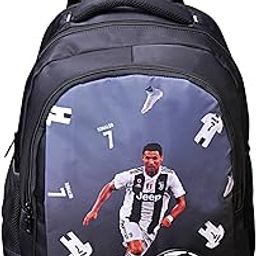 Wings Cristiano Ronaldo Football Star theme backpack for boys 7-15 Years -black color-image-75