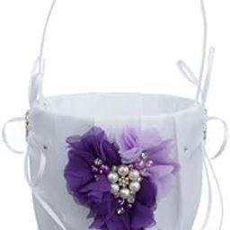 2xWedding Bowknot Faux Pearl Flower Girl Basket with Heart Shape Decor Purple-image-47