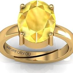 Natural 7.50 Ct. Or 8.25 Ratti Certified Yellow Sapphire (Pukhraj) ADJUSTABLE Panchdhatu Ring for M & W (Yellow)-image-46