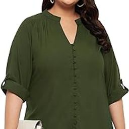 Women Plus Size Tunic Top | Hip Length | 3/4 Sleeve | V-Neck | Band Collar | Rayon | Western Stylish (Green, Size : 3XL-10XL)-11