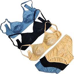 Women's Cotton Blend Lace Bra and Panty Set | Bra Panty Set Non-Padded Wire Free (Pack of 3)-picture-13