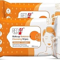 RED 4 Makeup Remover & Cleansing Wipes | pH Balanced | Paraben-Free | Alcohol-Free | 25 Sheets for Refreshing, Cleansing Moisturizing & Soothing Skin (Pack of 2, Vitamin-C)-17