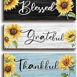 HIWERAN 3 Pcs Motivational Sunflower Art Wall Decor, Focused Grateful Blessed Thankful Wood Signs Inspirational Family Wall Art Plaque Decor for Home Office Bedroom Living Room Kitchen-60-image-10
