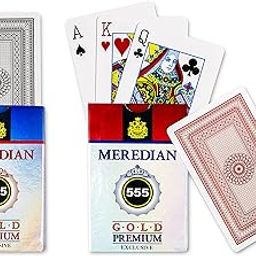 Meredian 555 Gold Premium Exclusive, Paper Playing Card Game, Bridge Size, Regular Index, Red & Black, Pack of 2 for Adult-24