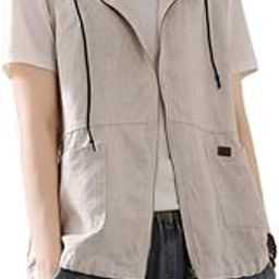 Women’s Hooded Linen Vest Sleeveless Cardigan Jacket Loose Fit Spliced Design for Spring & Autumn-image-24