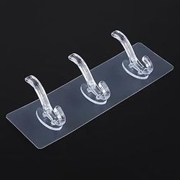 Multifunctional Transparent Sticky Hook Set 3-Row Self-Adhesive Wall Mounted Hanger Waterproof, Oilproof, Seamless & Invisible Hooks for Kitchen, Bathroom, Home Wall Organization 1 Pack-picture-13
