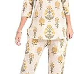 Cream Printed Cotton Night Suit Sets(DK0288)-image-37