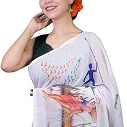 Women's Heavy Cotton Linen Digital Print Saree With Tricolor Print Sarees For Ladies & Girls | With Blouse (Tricolor1)-image-72