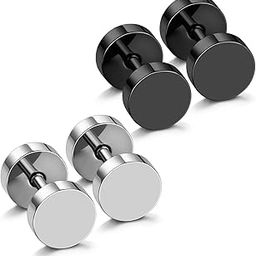 Black Earrings Men Dot Studs Fake Gauges Plugs Earring Stainless Steel Circle Disc Flat Back Cheater Tunnel Dumbbell Earrings Women (18g,2 Pairs,3mm-14mm,Black and Silver)-40