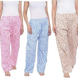 Women's Cotton Solid Printed Pyjama/Track Pant Lower (Multicolour; Free Size) Pack of 3 Loose-image-34