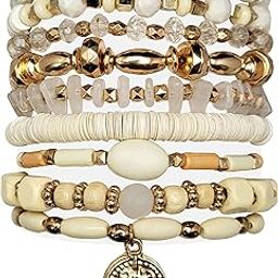 Bohemian Bracelet Set for Women - 9-Piece Combo in Elegant Beige Theme - Stretchable and Stylish Jewelry-image-3